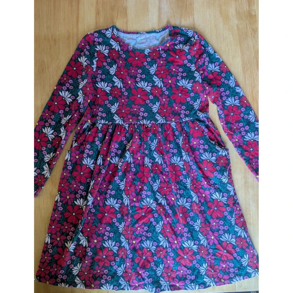 Wonder Nation Girls Long Sleeve Floral Dress Size XL (14-16). Knee Length